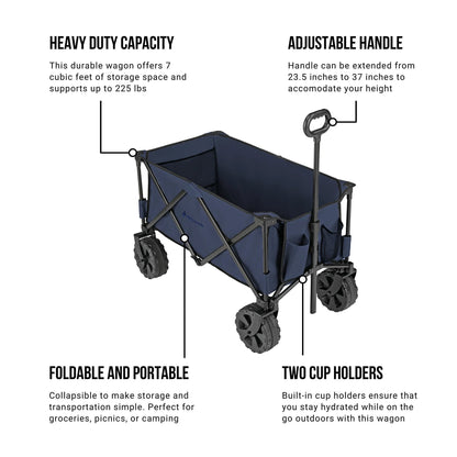 Woods Outdoor Collapsible Garden Utility Wagon Cart, Supports Up to 225lbs, Navy