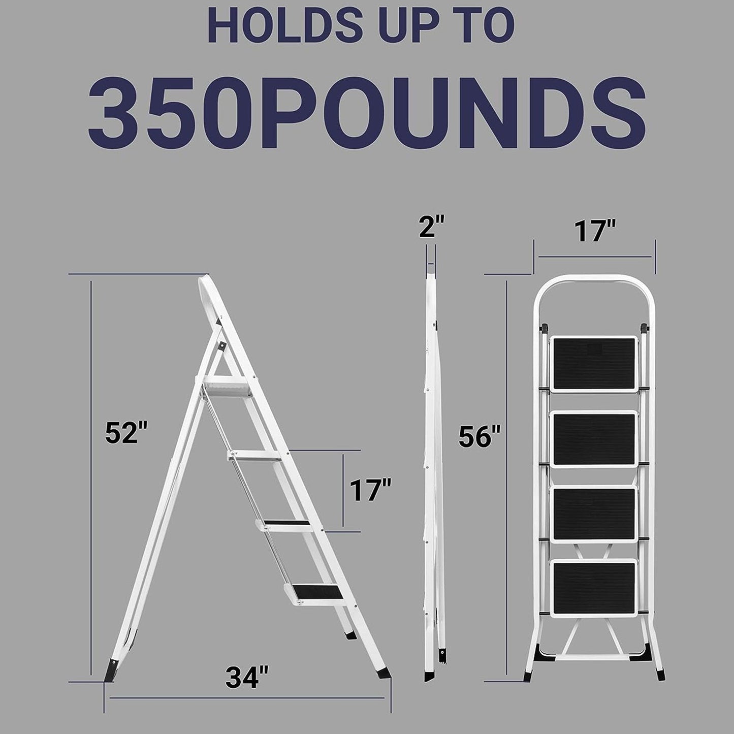 Delxo Alloy Steel Folding 4 Step Stool Portable Ladder with Hand Grip, White