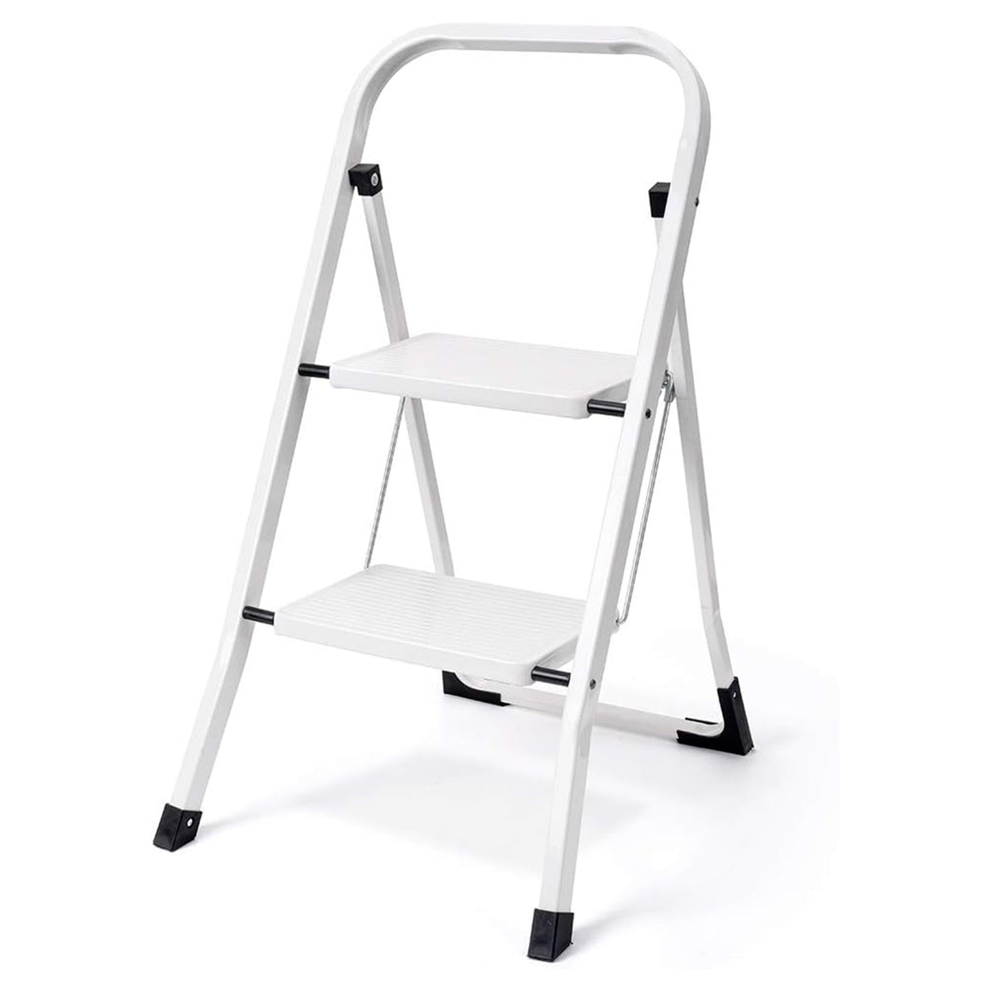 Delxo Folding Portable Steel Non Slip 2 Step Stool Stepladder w/Hand Grip, White