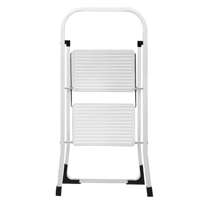Delxo Folding Portable Steel Non Slip 2 Step Stool Stepladder w/Hand Grip, White
