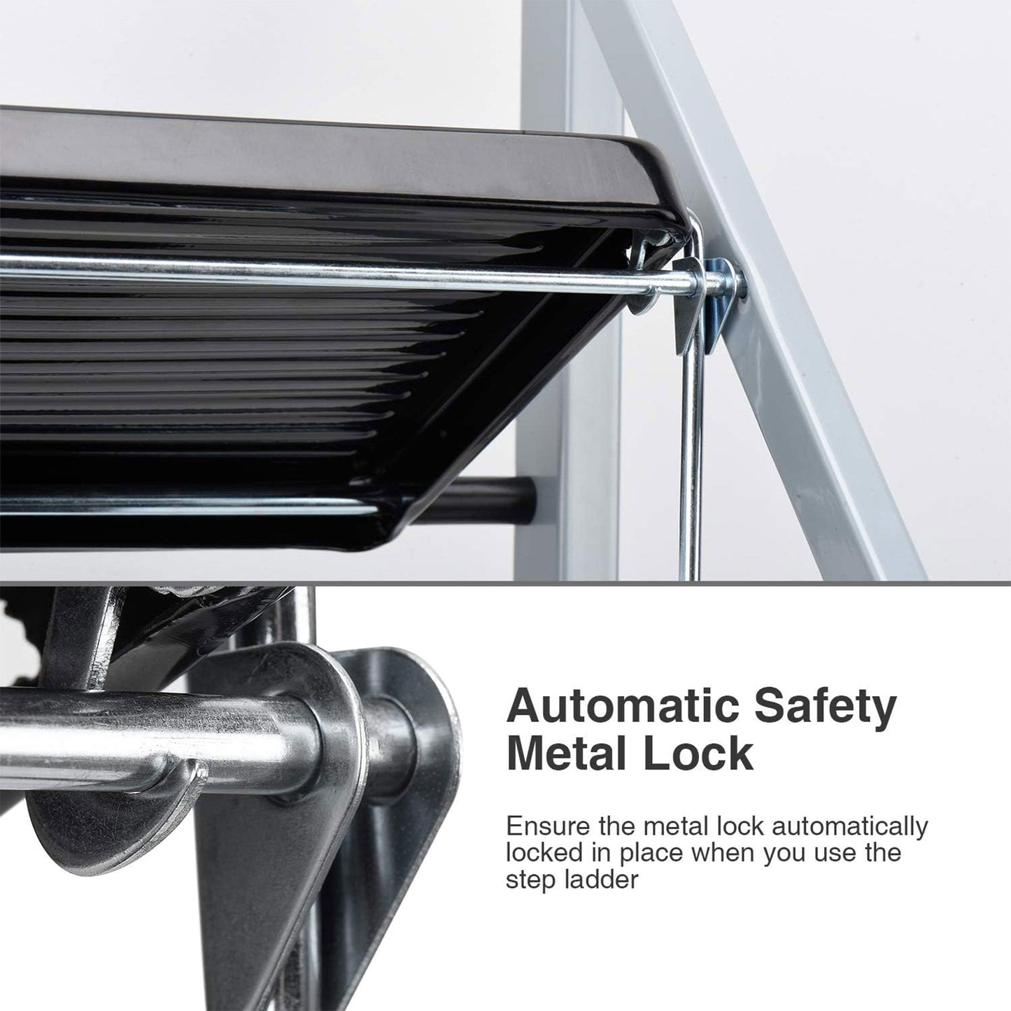 Delxo Non-Slip 3 Step Stool Folding Steel Wide Step Ladder with Hand Grip, Gray