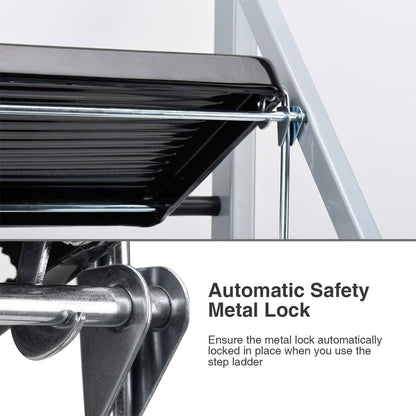 Delxo Non-Slip 3 Step Stool Folding Steel Wide Step Ladder with Hand Grip, Gray