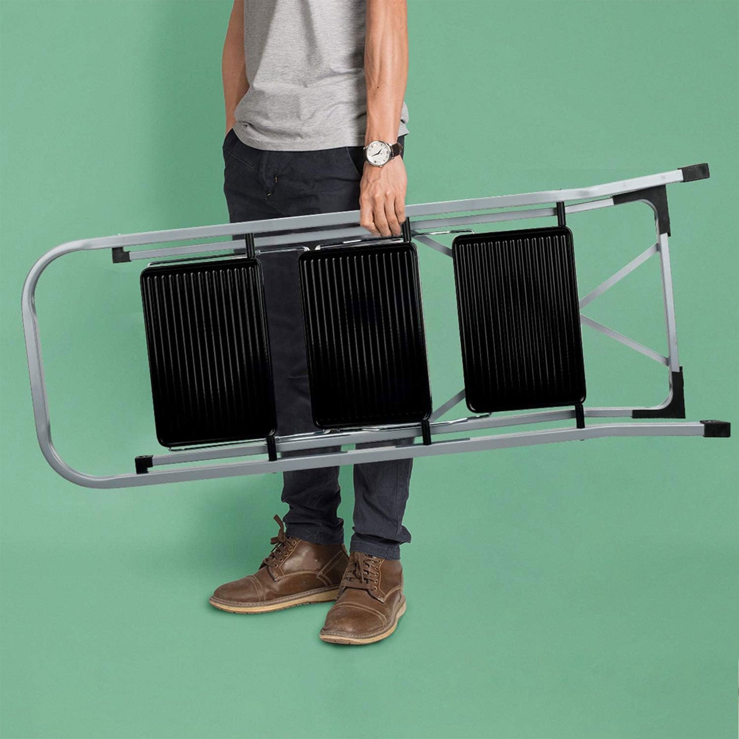 Delxo Non-Slip 3 Step Stool Folding Steel Wide Step Ladder with Hand Grip, Gray