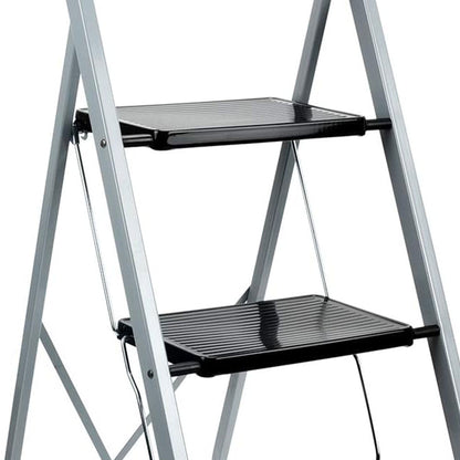 Delxo Non-Slip 3 Step Stool Folding Steel Wide Step Ladder with Hand Grip, Gray
