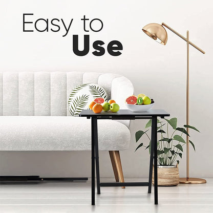 PJ Wood Portable Folding TV Snack Tray Table Desk Stand, Black (4 Piece Set)