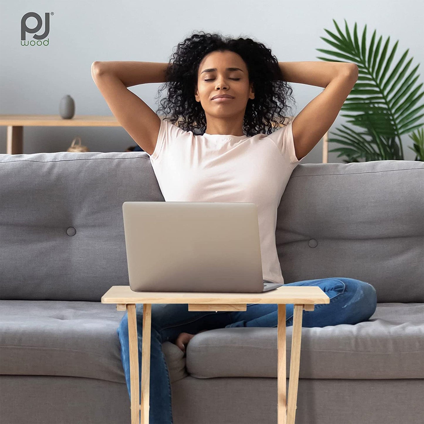 PJ Wood Folding Portable TV Snack Tray Table w/Compact Storage Rack, (Set of 7)