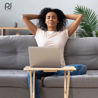 PJ Wood Folding Portable TV Snack Tray Table w/Compact Storage Rack, (Set of 7)