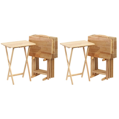 PJ Wood Folding Portable TV Tray Tables with Compact Storage Rack (10 Piece Set)