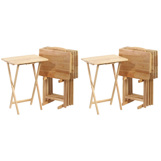 PJ Wood Folding Portable TV Tray Tables with Compact Storage Rack (10 Piece Set)