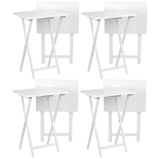 PJ Wood Portable Folding TV Snack Tray Table Desk Stand, White (8 Piece Set)