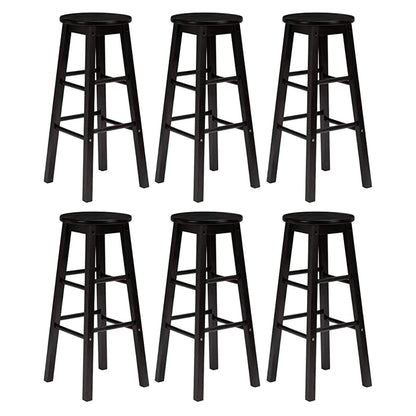 PJ Wood Classic Round Seat 24 Inch Kitchen and Counter Stools, Black (6 Pack)