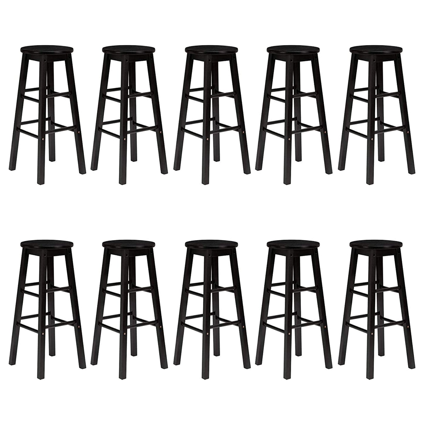 PJ Wood Classic Round Seat 24 Inch Kitchen and Counter Stools, Black (10 Pack)