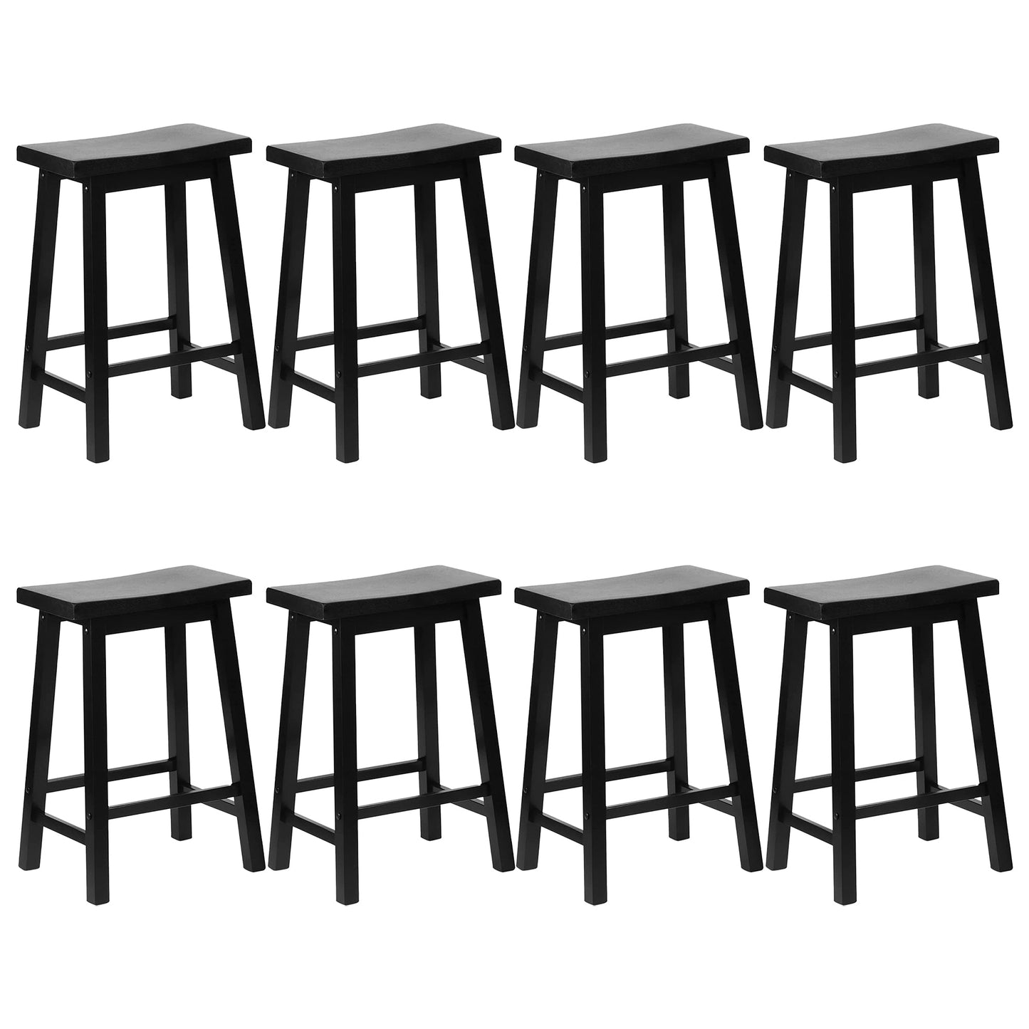 PJ Wood Classic Saddle Seat 24" Tall Kitchen Counter Stools, Black (Set of 8)
