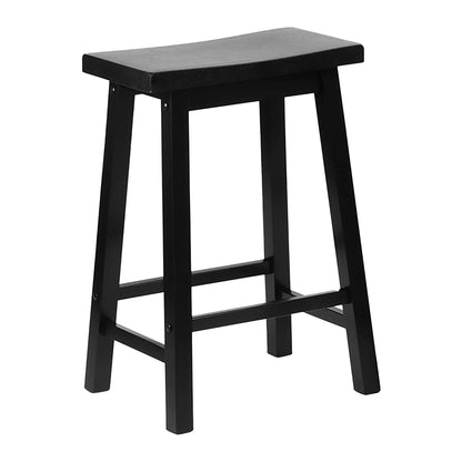 PJ Wood Classic Saddle Seat 24" Tall Kitchen Counter Stools, Black (Set of 8)