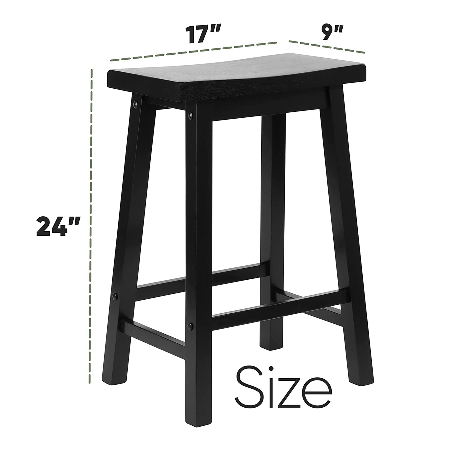 PJ Wood Classic Saddle Seat 24" Tall Kitchen Counter Stools, Black (Set of 8)