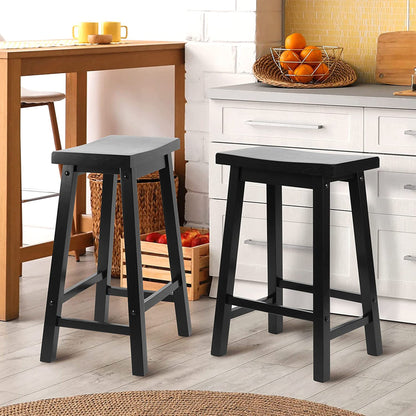PJ Wood Classic Saddle Seat 24" Tall Kitchen Counter Stools, Black (Set of 8)