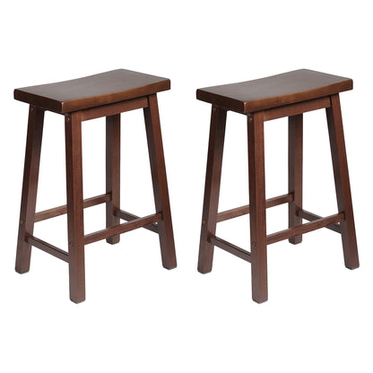 PJ Wood Classic Saddle Seat 24 Inch Kitchen Bar Counter Stool, Walnut (2 Pack)