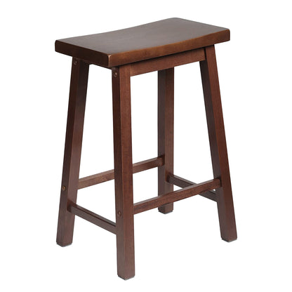 PJ Wood Classic Saddle Seat 24 Inch Kitchen Bar Counter Stool, Walnut (4 Pack)