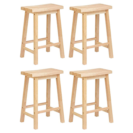 PJ Wood Classic 24 Inch Saddle Seat Kitchen Bar Counter Stool, Natural (4 Pack)