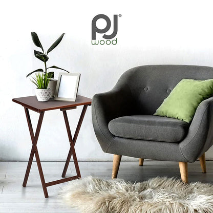 PJ Wood Portable Folding TV Snack Tray Table Desk Stand, Honey Oak (6 Pack)