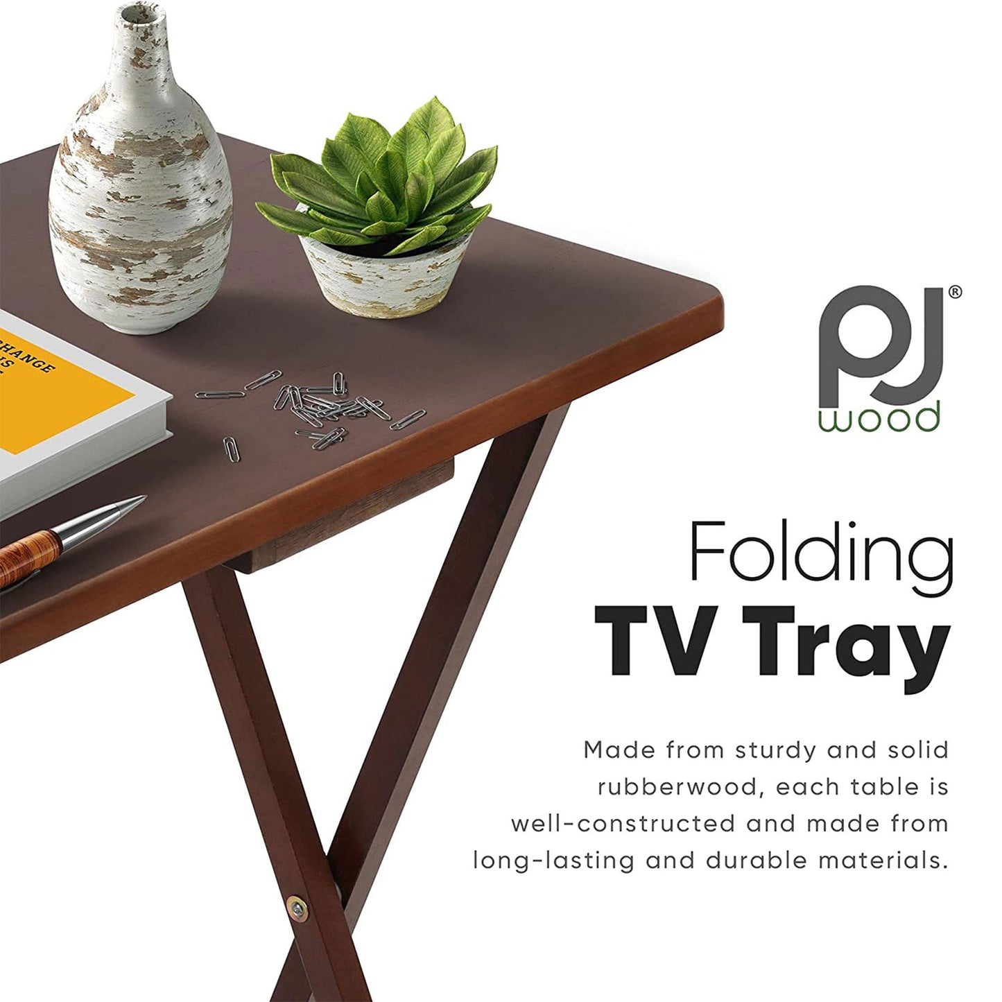 PJ Wood Portable Folding TV Snack Tray Table Desk Stand, Honey Oak (10 Pack)