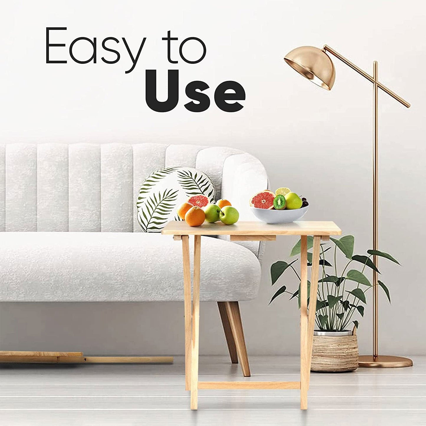 PJ Wood Folding Portable TV Snack Tray Table with Natural Finish (10 Piece Set)