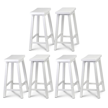 PJ Wood Classic Saddle Seat 24 Inch Tall Kitchen Counter Stools, White (6 Pack)