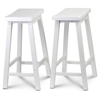 PJ Wood Classic Saddle Seat 24 Inch Tall Kitchen Counter Stools, White (6 Pack)