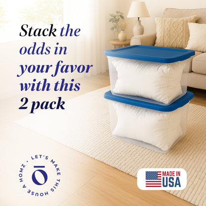 Homz 56 Qt Stackable Plastic Storage Container with Snaplock Lid, Blue (2 Pack)