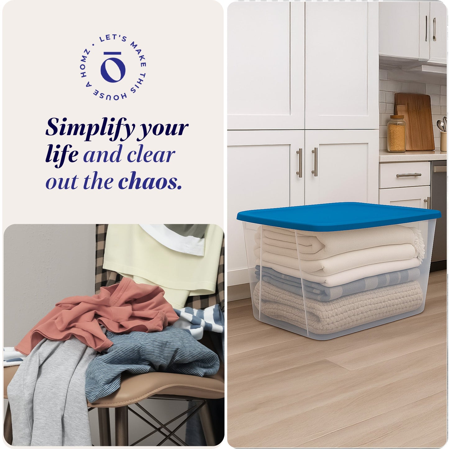 Homz 56 Qt Stackable Plastic Storage Container with Snaplock Lid, Blue (2 Pack)