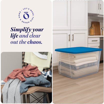 Homz 56 Qt Stackable Plastic Storage Container with Snaplock Lid, Blue (2 Pack)