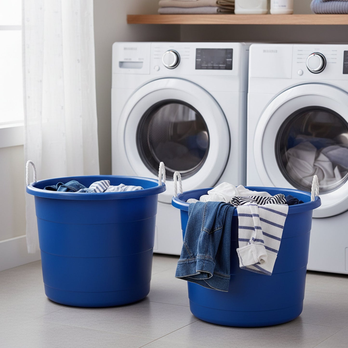 Homz 17 Gallon Indoor Outdoor Storage Bucket with Rope Handles, Blue (2 Pack)