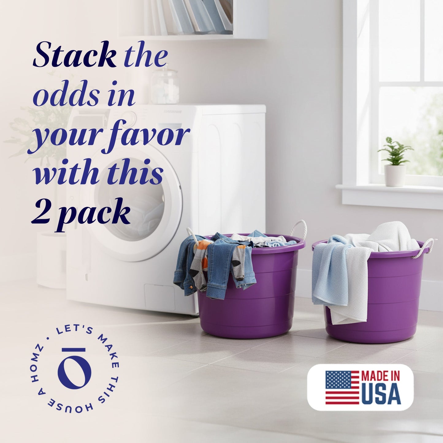 Homz 17 Gallon Indoor Outdoor Storage Bucket w/ Rope Handles, Orchid (2 Pack)