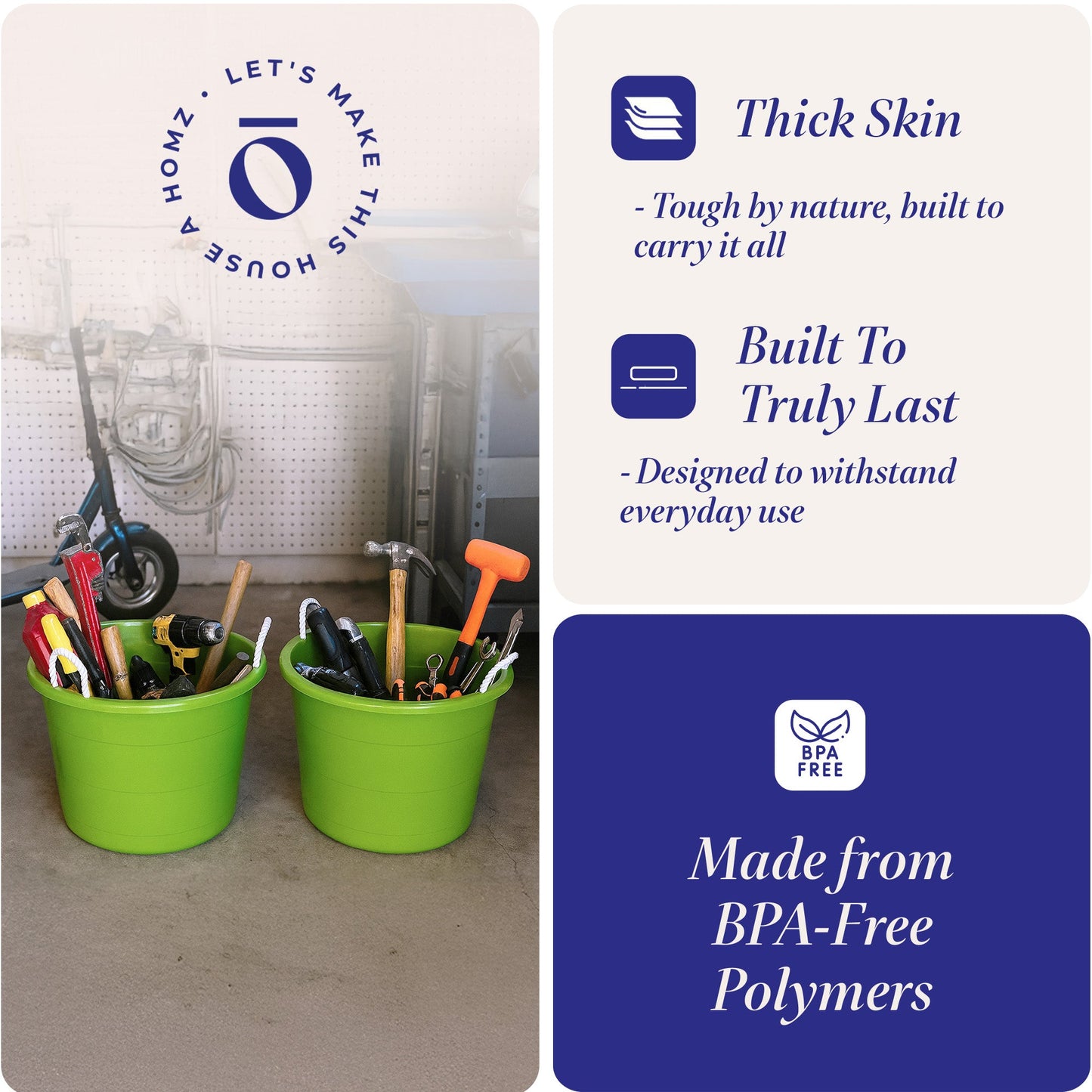 Homz 17 Gallon Indoor Outdoor Storage Bucket w/ Rope Handles, Bold Lime (2 Pack)