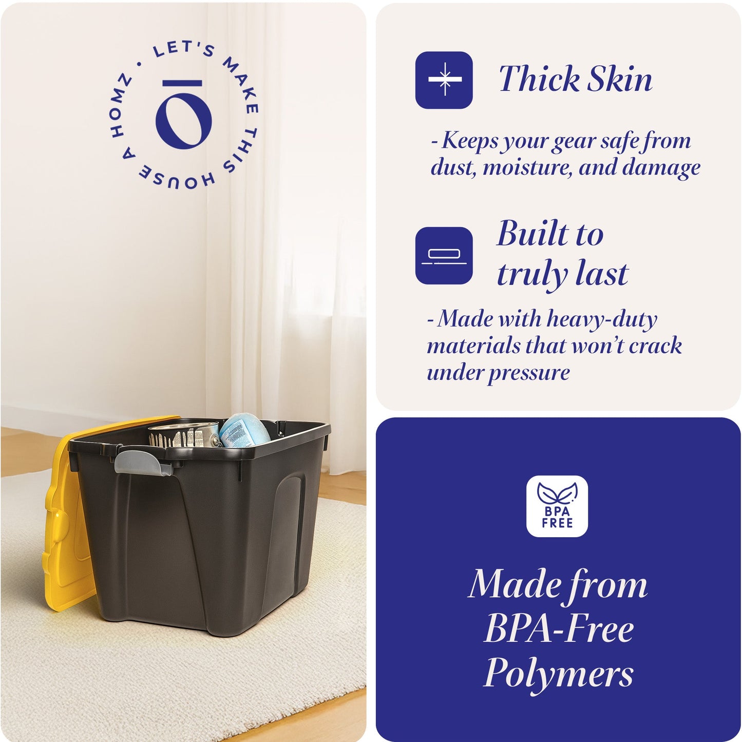 Homz 22 Gallon Durabilt Storage Container w/Latching Lid, Black/Yellow (4 Pack)