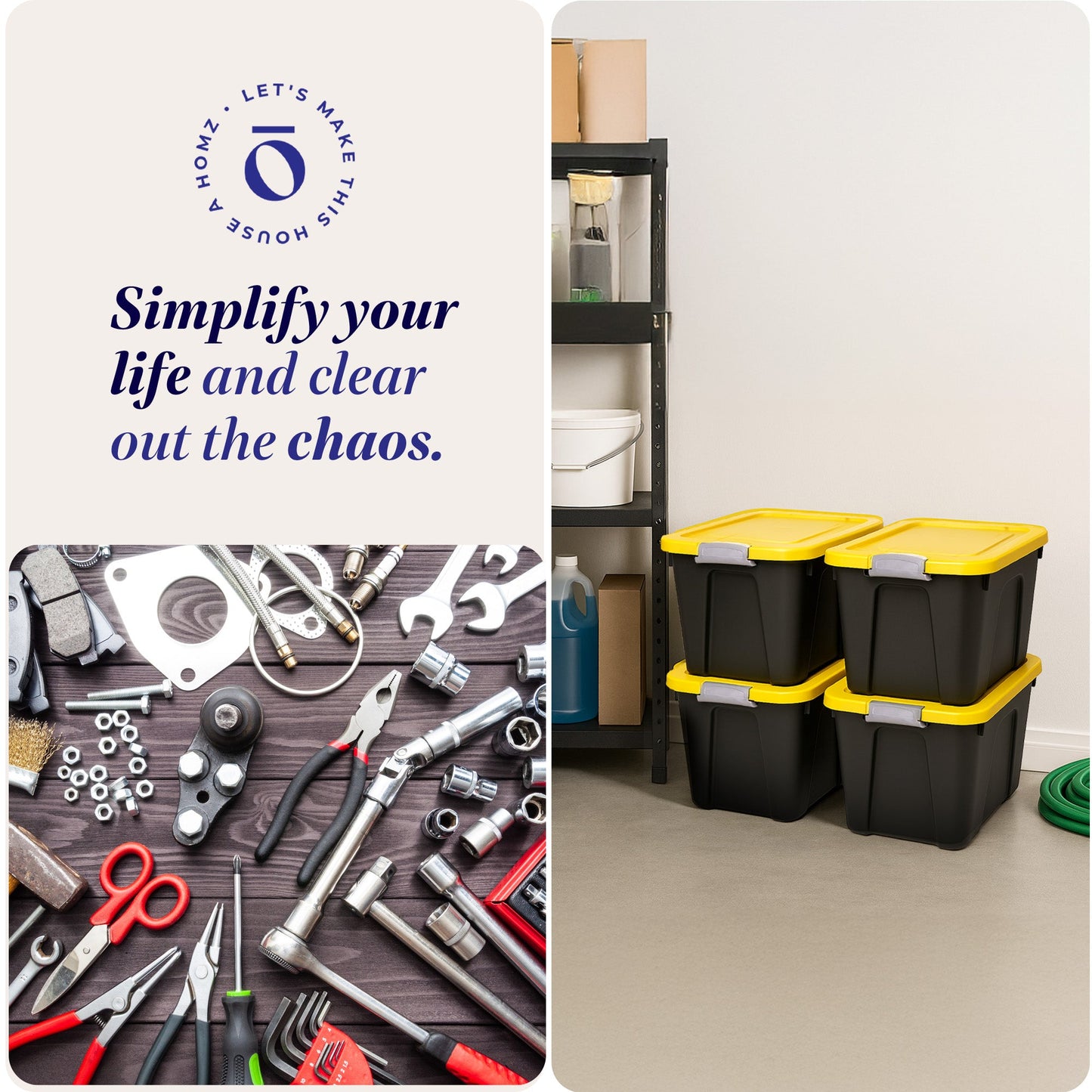 Homz 22 Gallon Durabilt Storage Container w/Latching Lid, Black/Yellow (4 Pack)