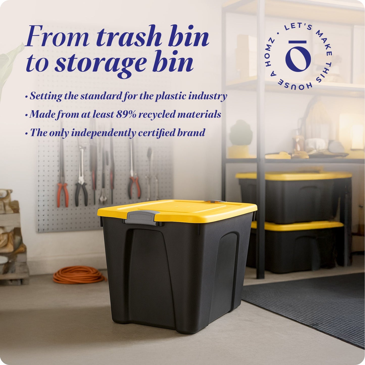 Homz 22 Gallon Durabilt Storage Container w/Latching Lid, Black/Yellow (4 Pack)