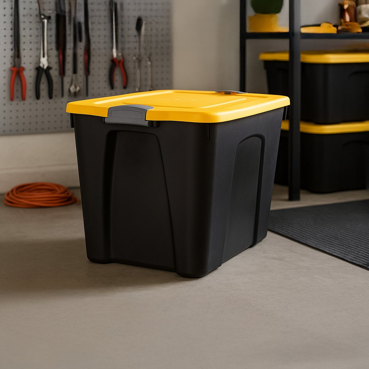 Homz 22 Gallon Durabilt Storage Container w/Latching Lid, Black/Yellow (4 Pack)