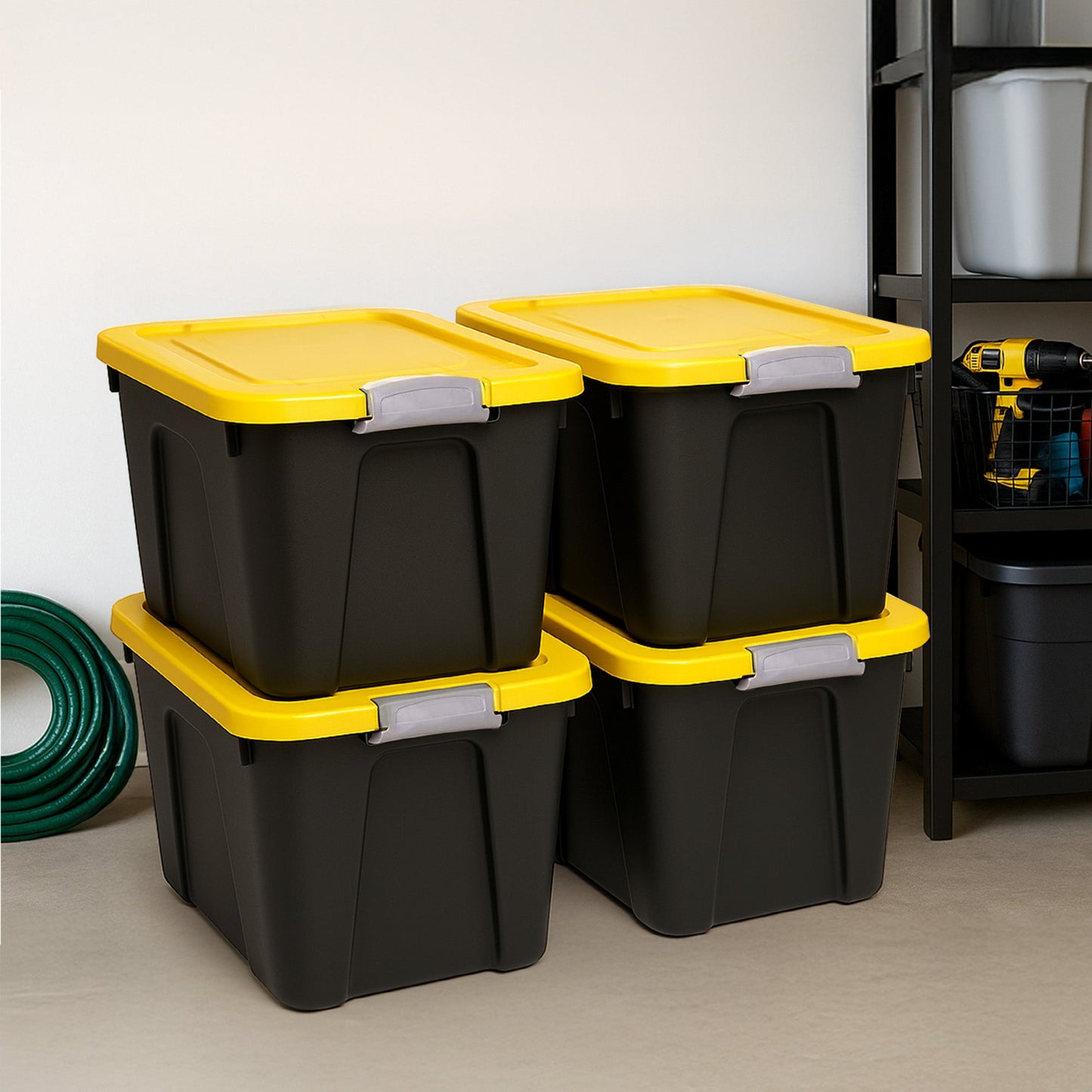Homz 22 Gallon Durabilt Storage Container w/Latching Lid, Black/Yellow (4 Pack)