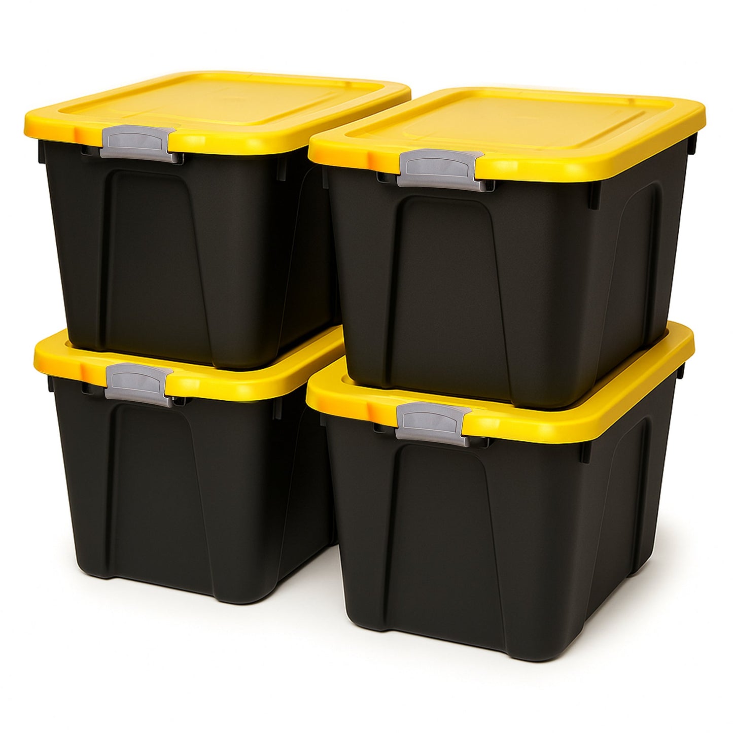 Homz 22 Gallon Durabilt Storage Container w/Latching Lid, Black/Yellow (4 Pack)