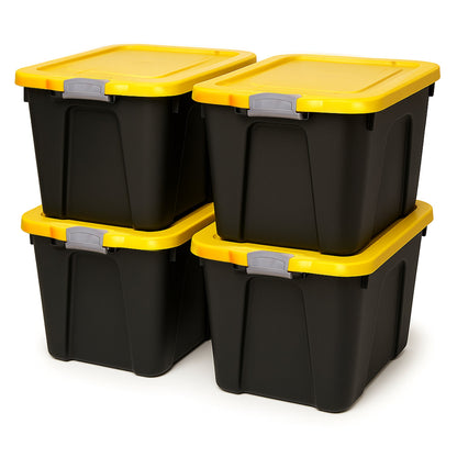 Homz 22 Gallon Durabilt Storage Container w/Latching Lid, Black/Yellow (4 Pack)