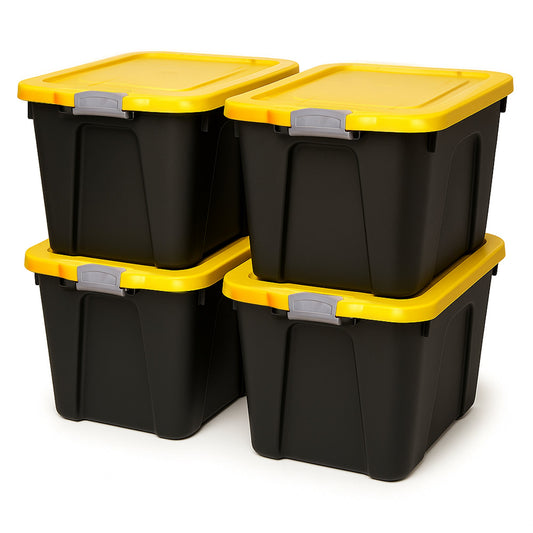 Homz 22 Gallon Durabilt Storage Container w/Latching Lid, Black/Yellow (4 Pack)