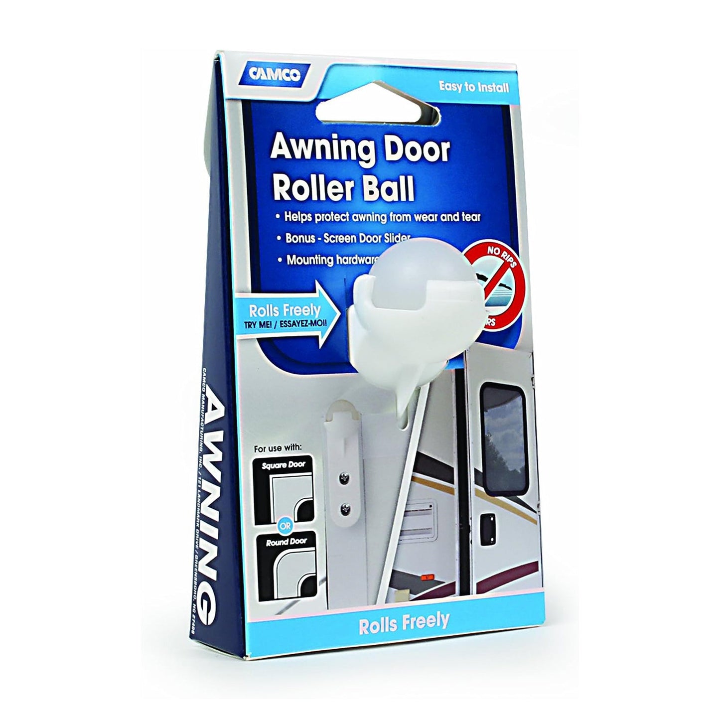 Camco Awning Door Roller Ball with Screen Door Slider & Mounting Hardware, White