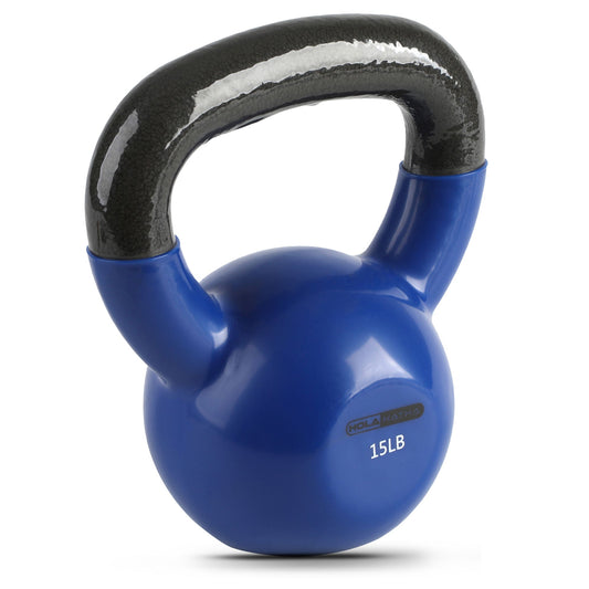 HolaHatha 15 Pound Solid Cast Iron Workout Kettlebell for Home Strength Training