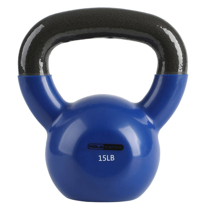 HolaHatha 15 Pound Solid Cast Iron Workout Kettlebell for Home Strength Training