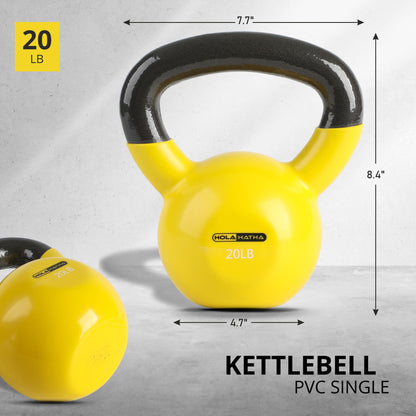 HolaHatha 20 Pound Solid Cast Iron Workout Kettlebell for Home Strength Training