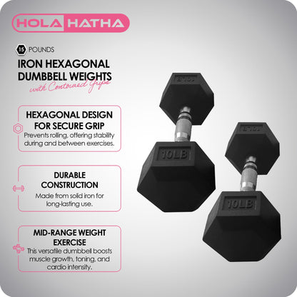 HolaHatha Iron Hexagonal Cast Home Exercise Dumbbell Free Weight, 15 Pounds