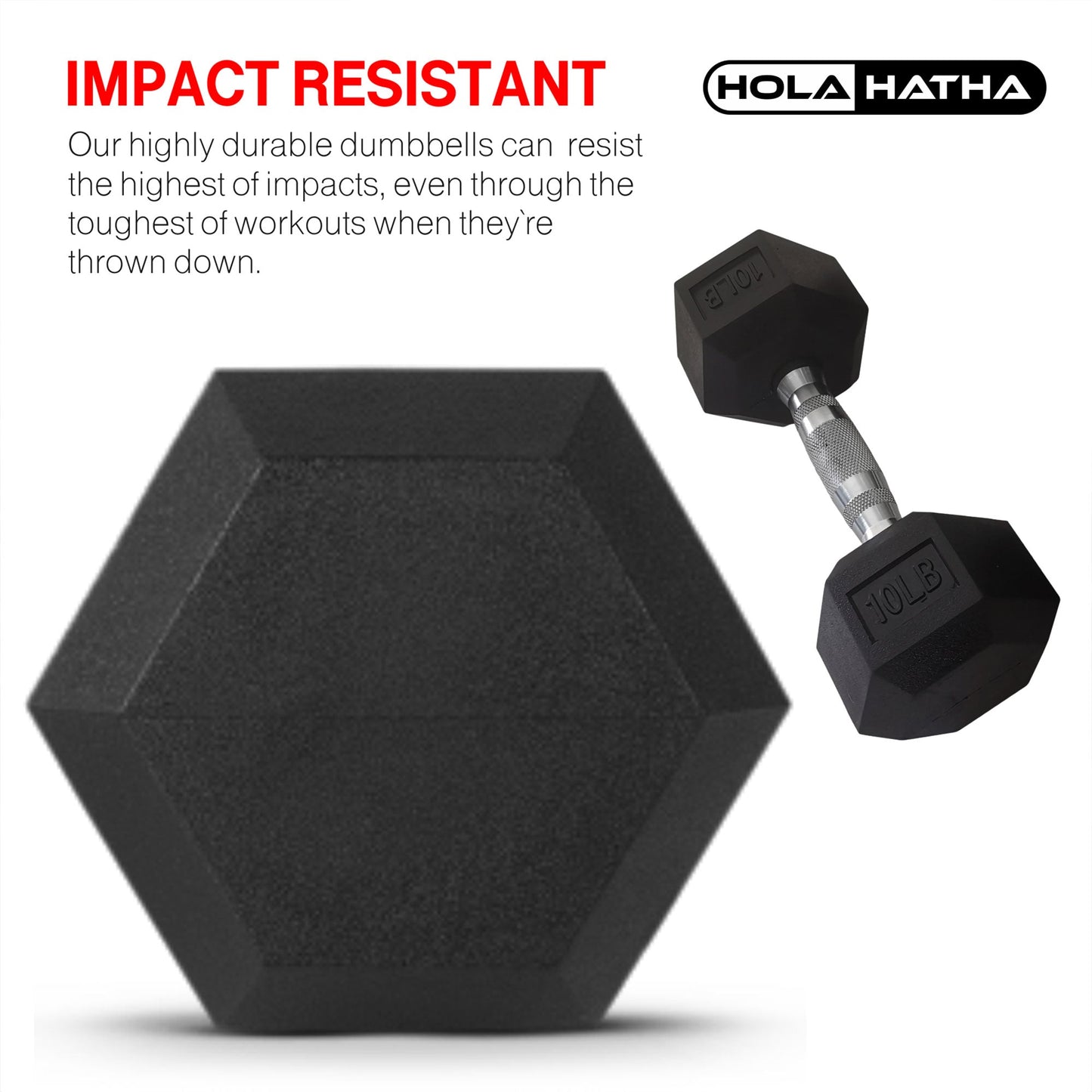 HolaHatha Iron Hexagonal Cast Exercise 5 lb Dumbbell Weights w/Contoured Grips