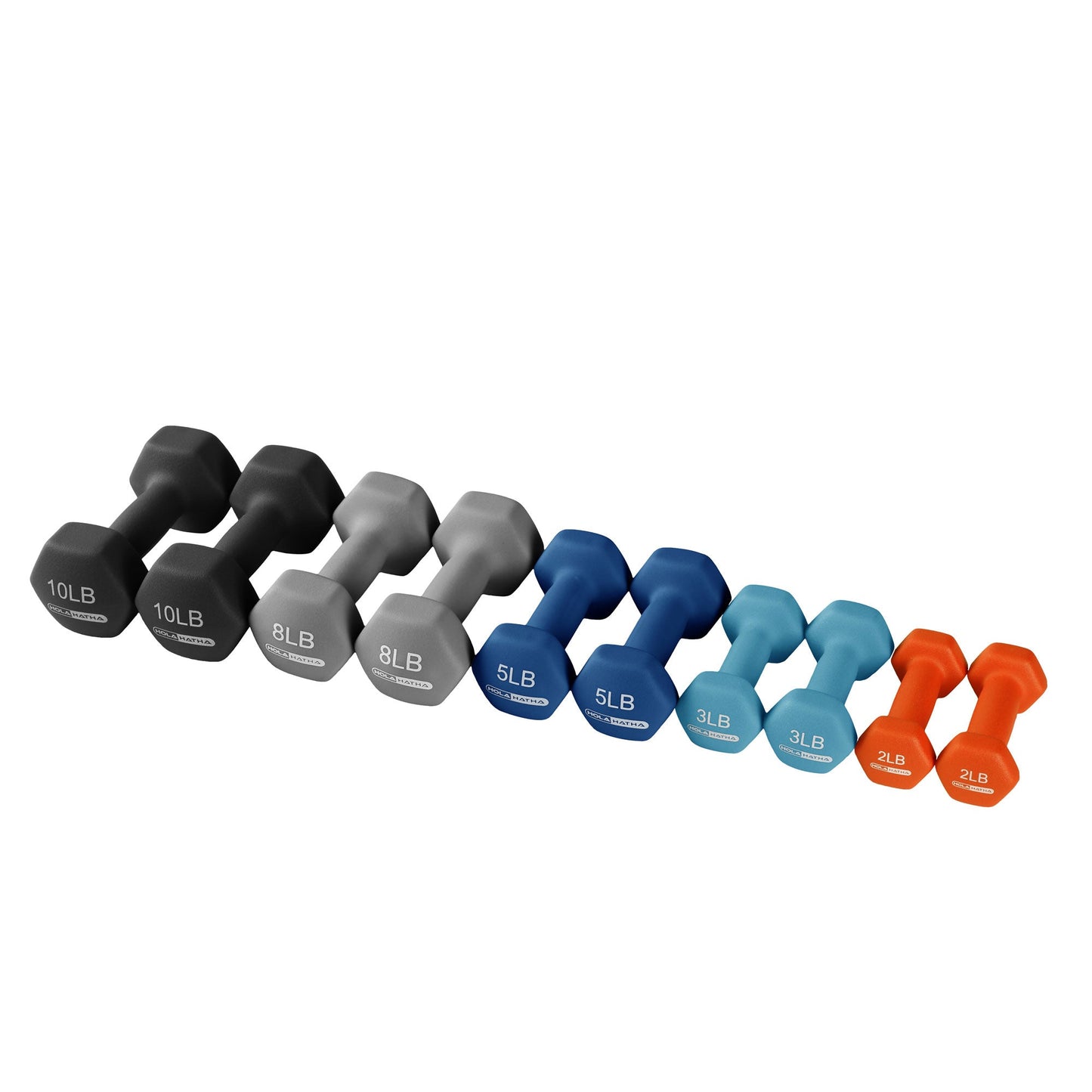 HolaHatha 2, 3, 5, 8 & 10 Pound Neoprene Dumbbell Weight Set with Storage Rack