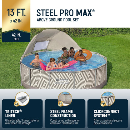 Bestway Steel Pro MAX 13' x 42" Round Above Ground Pool Set with Canopy & Ladder